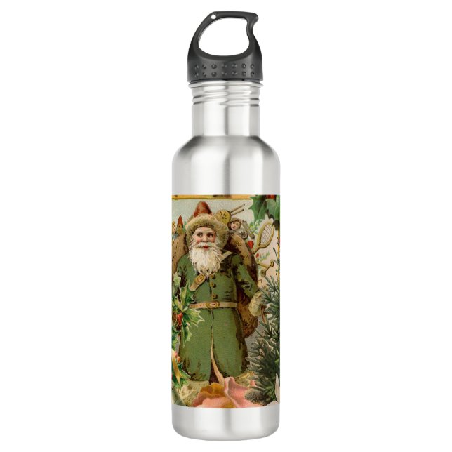 Santa Claus Christmas Antique Beautiful Art Stainless Steel Water Bottle (Front)