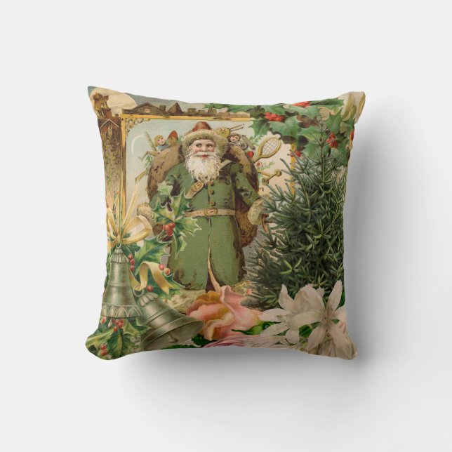 Santa Claus Christmas Antique Beautiful Art Throw Pillow (Front)