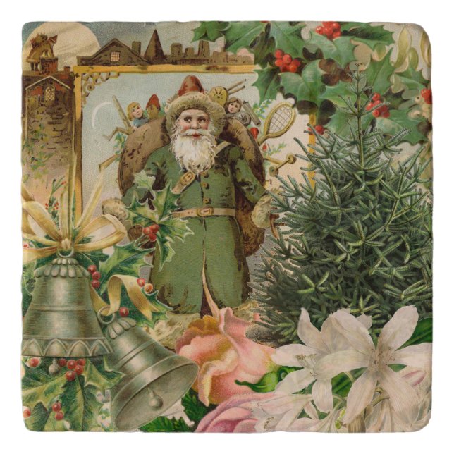 Santa Claus Christmas Antique Beautiful Art Trivet (Front)