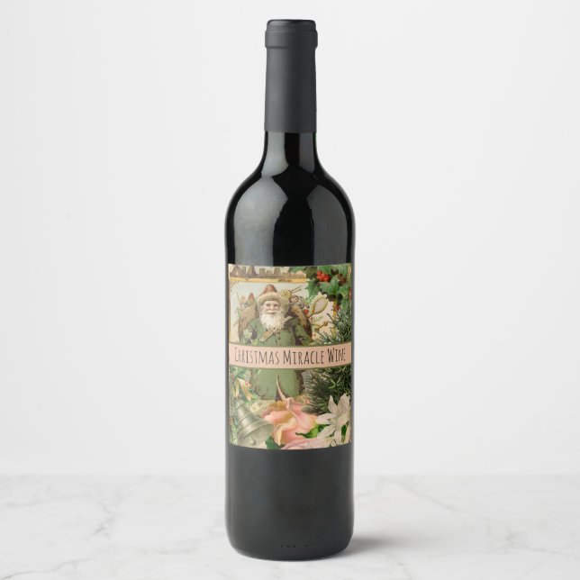 Santa Claus Christmas Antique Beautiful Art Wine Label (Front)