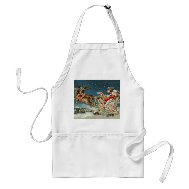 Santa Claus Christmas Antique Sleigh Reindeer Adult Apron (Front)