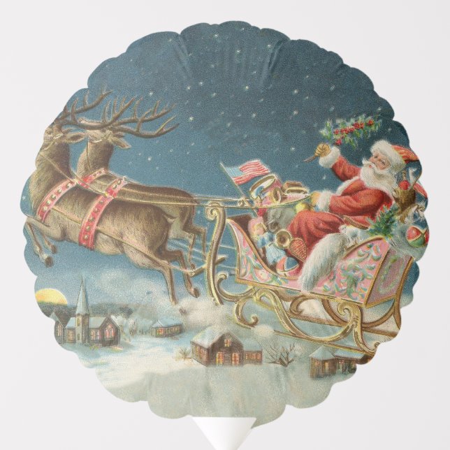 Santa Claus Christmas Antique Sleigh Reindeer Balloon (Front)