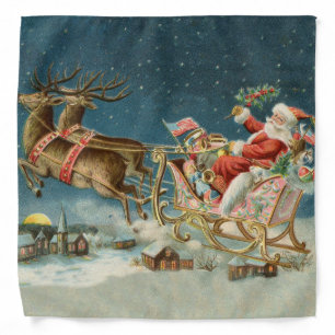 Santa Claus Christmas Antique Sleigh Reindeer Bandana