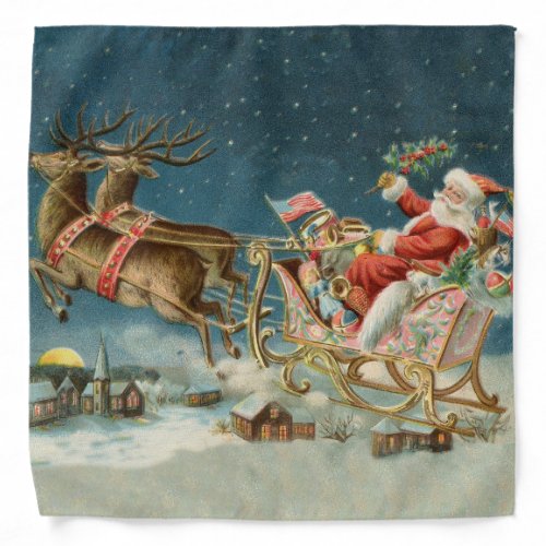 Santa Claus Christmas Antique Sleigh Reindeer Bandana