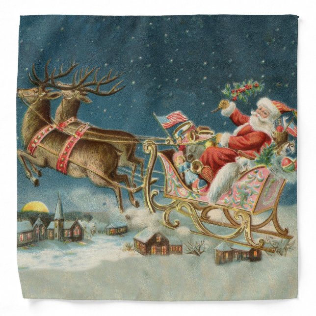 Santa Claus Christmas Antique Sleigh Reindeer Bandana (Front)