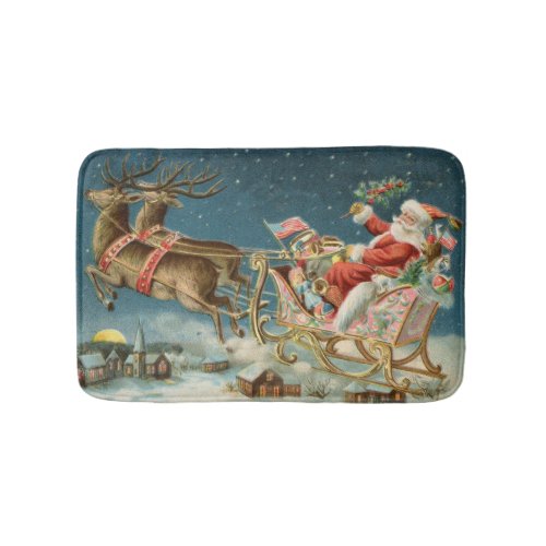 Santa Claus Christmas Antique Sleigh Reindeer Bath Mat