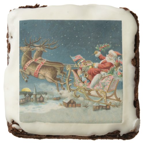 Santa Claus Christmas Antique Sleigh Reindeer Brownie