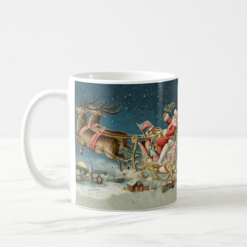 Santa Claus Christmas Antique Sleigh Reindeer Coffee Mug