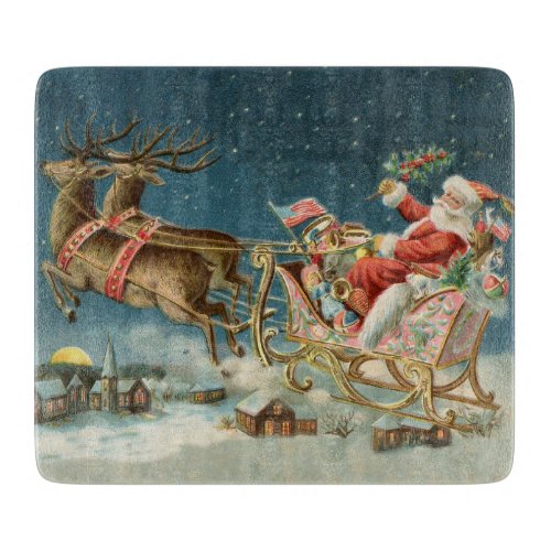 Santa Claus Christmas Antique Sleigh Reindeer Cutting Board