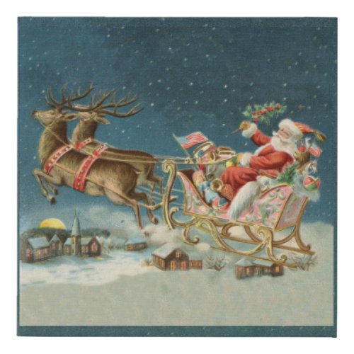 Santa Claus Christmas Antique Sleigh Reindeer Faux Canvas Print