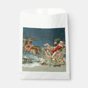 Santa Claus Christmas Antique Sleigh Reindeer Favor Bag