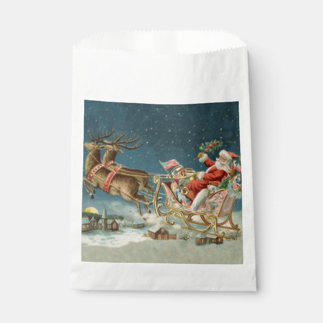 Santa Claus Christmas Antique Sleigh Reindeer Favor Bag (Front)