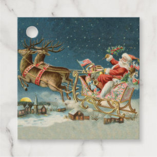 Santa Claus Christmas Antique Sleigh Reindeer Favor Tags