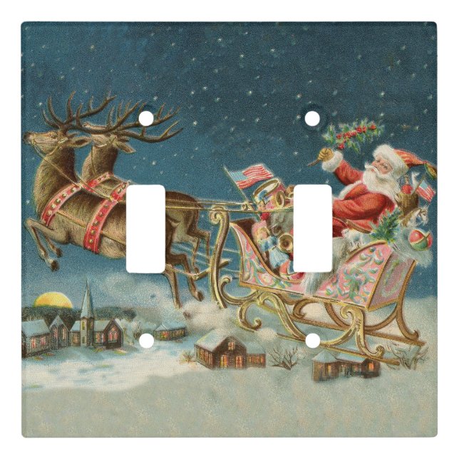 Santa Claus Christmas Antique Sleigh Reindeer Light Switch Cover (Front)