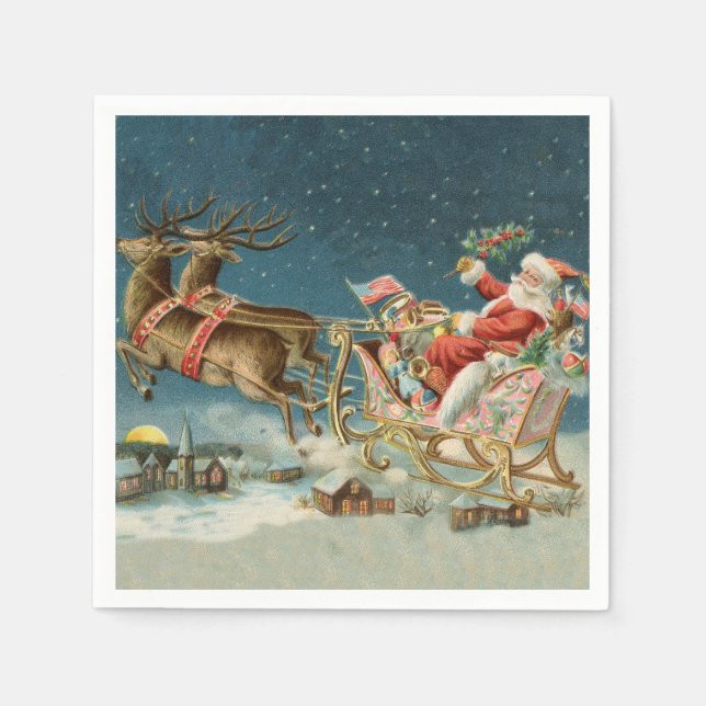 Santa Claus Christmas Antique Sleigh Reindeer Napkins (Front)