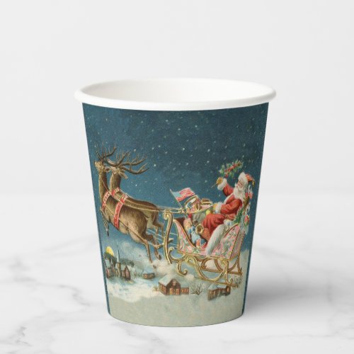 Santa Claus Christmas Antique Sleigh Reindeer Paper Cups