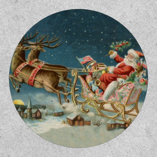Santa Claus Christmas Antique Sleigh Reindeer Patch