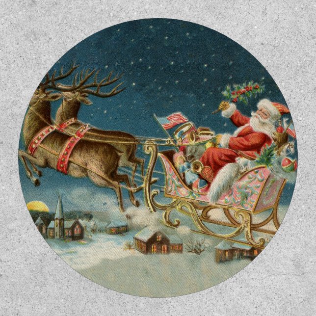 Santa Claus Christmas Antique Sleigh Reindeer Patch (Front)