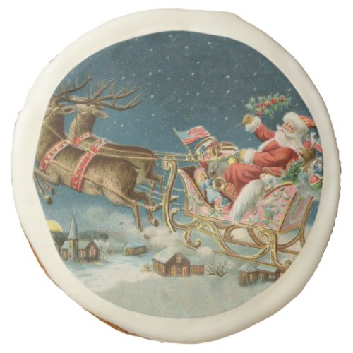 Santa Claus Christmas Antique Sleigh Reindeer Sugar Cookie
