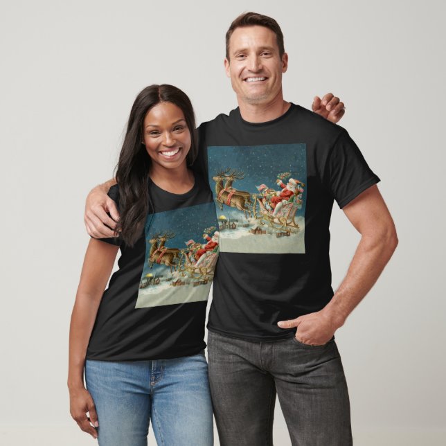 Santa Claus Christmas Antique Sleigh Reindeer T-Shirt (Unisex)
