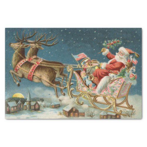Santa Claus Christmas Antique Sleigh Reindeer Tissue Paper