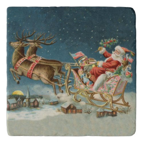 Santa Claus Christmas Antique Sleigh Reindeer Trivet
