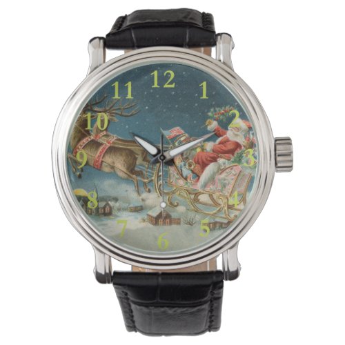 Santa Claus Christmas Antique Sleigh Reindeer Watch