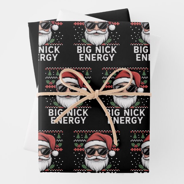 Santa Claus Christmas Big Nick Energy Party Funny Wrapping Paper Sheets (In situ)