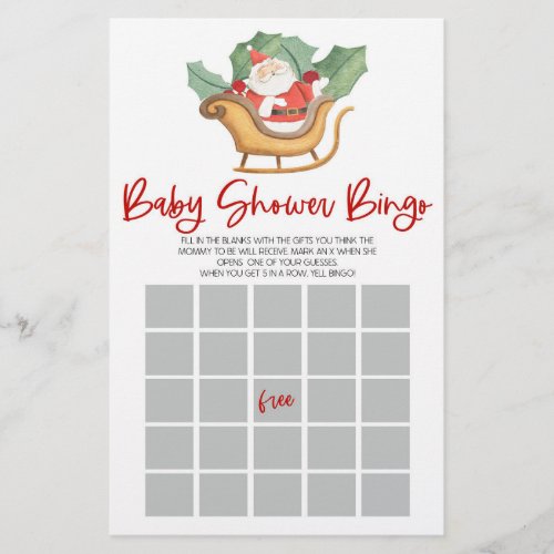 Santa Claus Christmas Bingo Baby Shower Game Stationery