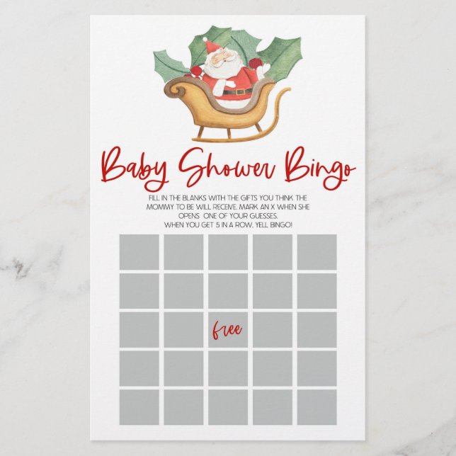 Santa Claus Christmas Bingo Baby Shower Game Stationery (Front)