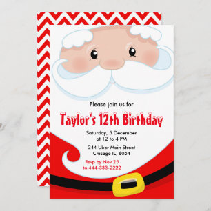 Santa Claus Christmas Birthday Party Invitation