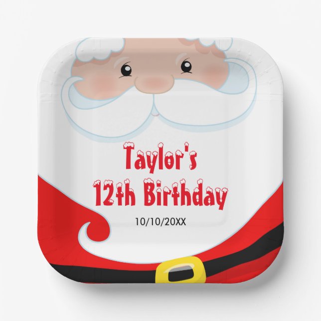 Santa Claus Christmas Birthday Party Paper Plates (Front)