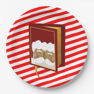 Santa Claus Christmas Carol Book Red Striped Paper Plates