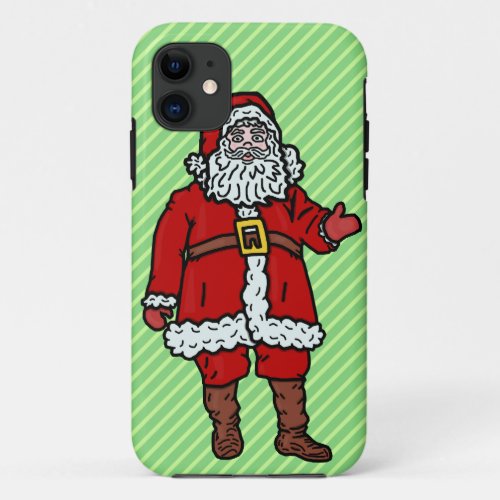 Santa Claus Christmas Cartoon Stripes iPhone 11 Case