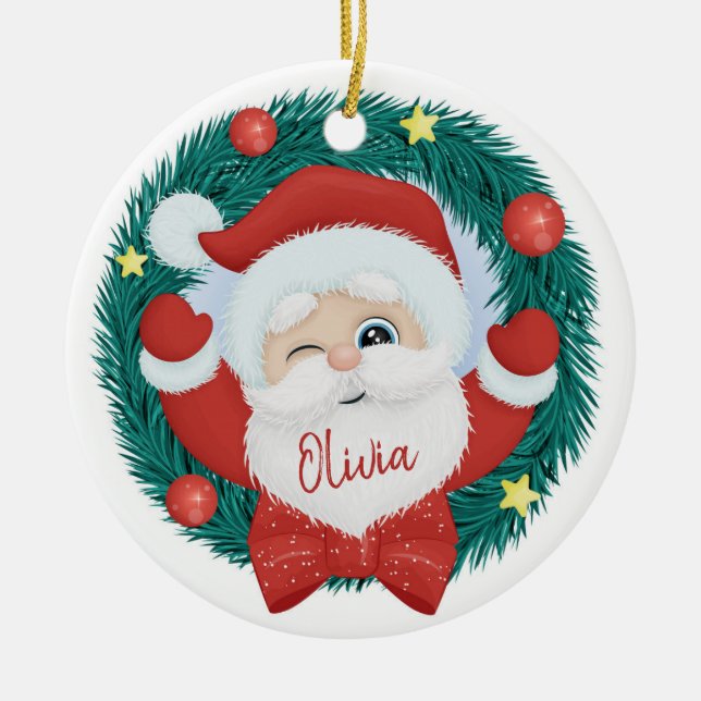 Santa Claus Christmas Ceramic Ornament (Front)