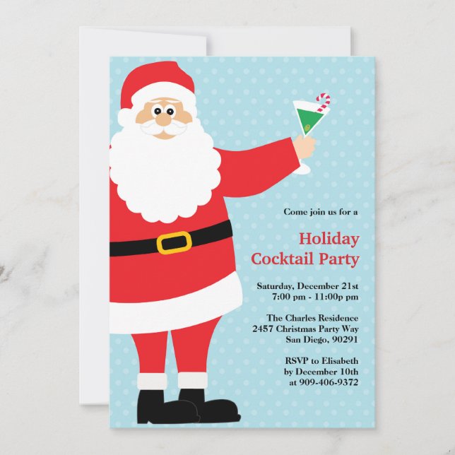 Santa Claus Christmas Cocktail Party Invitation (Front)