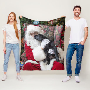 Santa Claus Christmas Cute Puppy Black Labrador Fleece Blanket