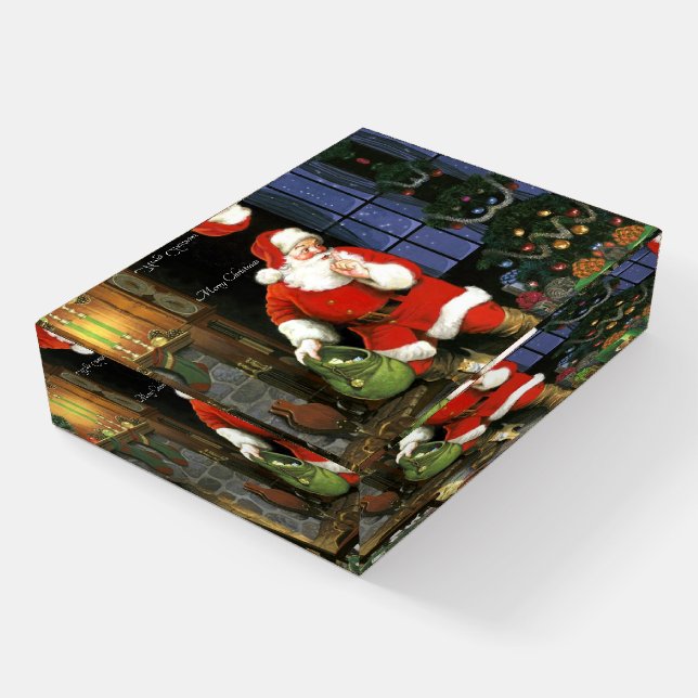 Santa Claus Christmas Desk Gift For Her Glass Paperweight (Angled)