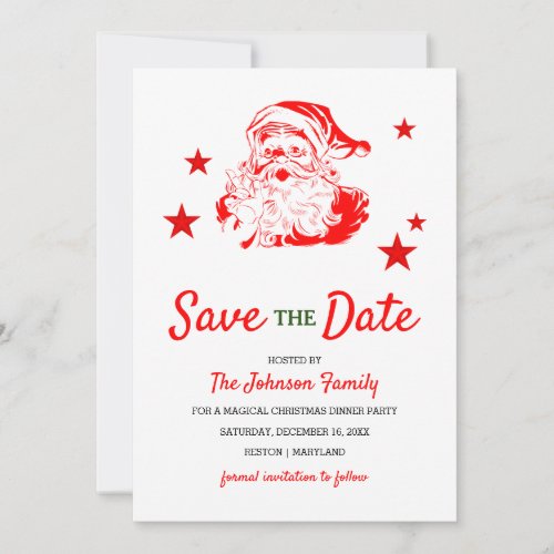 Santa Claus Christmas Dinner Party Save the Date Holiday Card