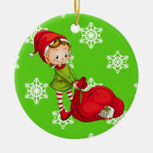 Santa Claus Christmas Elf Ceramic Ornament