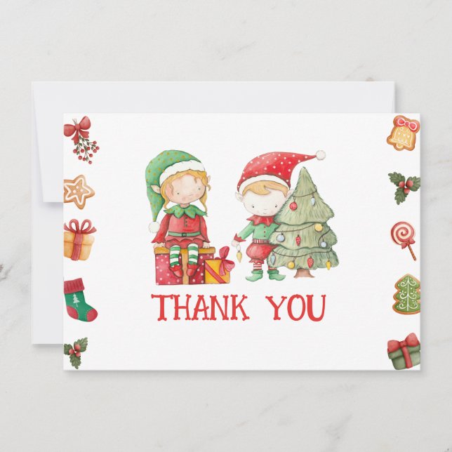 Santa Claus Christmas Elf Thank You Card (Front)