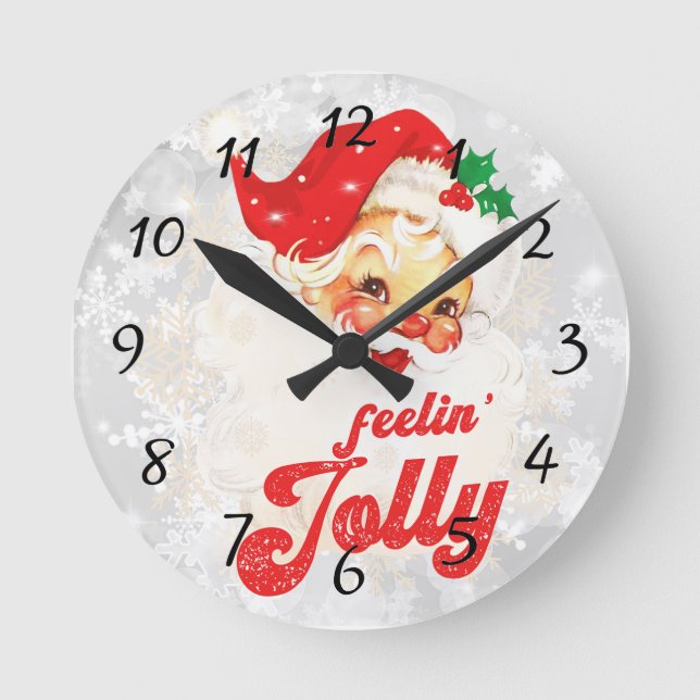 Santa Claus Christmas Feeling Jolly Round Clock (Front)