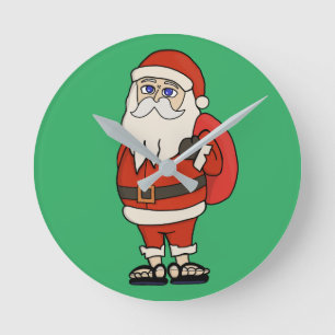 Santa Claus Christmas Flip Flops Round Clock