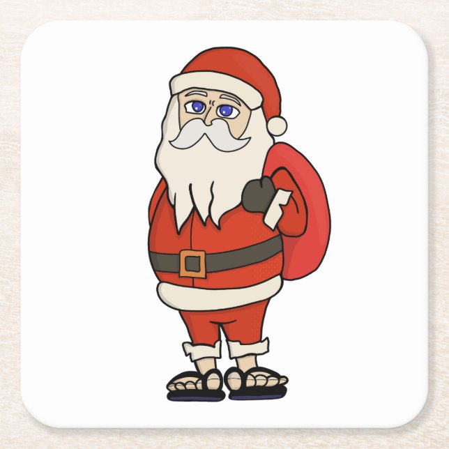 Santa Claus Christmas Flip Flops Square Paper Coaster (Front)
