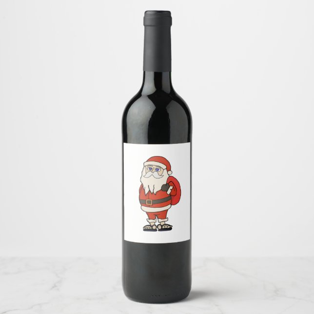 Santa Claus Christmas Flip Flops Wine Label (Front)