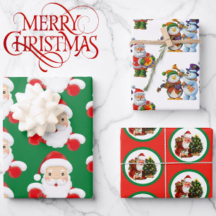 Santa Claus Christmas Fun 3 Coordinating Wrapping Paper Sheets