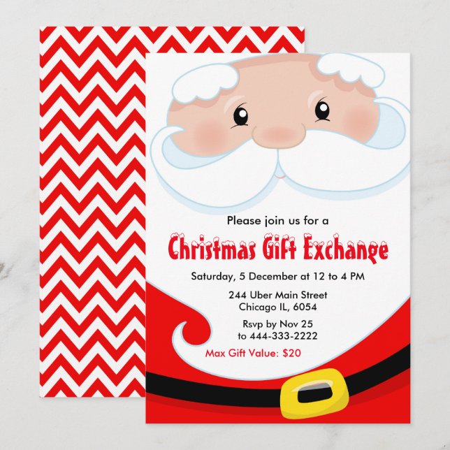 Santa Claus Christmas Gift Exchange Invitation (Front/Back)
