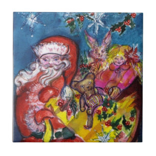SANTA CLAUS, CHRISTMAS GIFT SACK AND TOYS CERAMIC TILE