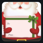 Santa Claus, Christmas Gift Sticker<br><div class="desc">Santa Claus,   holding a Holiday envelope tied with a pretty green ribbon. Christmas Gift Tag Sticker. Create your own by changing text to read "From the Kitchen of" ,  Happy Holidays,  Christmas Cookies,   or anything else you like.</div>