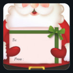 Santa Claus, Christmas Gift Sticker<br><div class="desc">Santa Claus,   holding a Holiday envelope tied with a pretty green ribbon. Christmas Gift Tag Sticker. Create your own by changing text to read "From the Kitchen of" ,  Happy Holidays,  Christmas Cookies,   or anything else you like.</div>